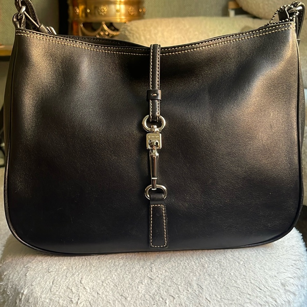 Coach black leather mini purse